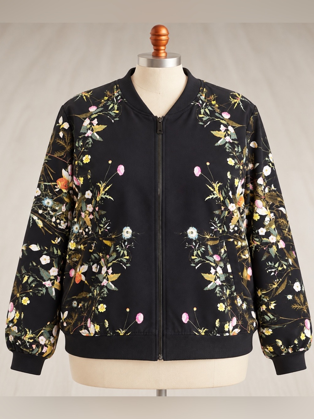 RACHEL Rachel Roy Black Floral Bomber Jacket Plus Size 3X Fall 16 Excellent Cond